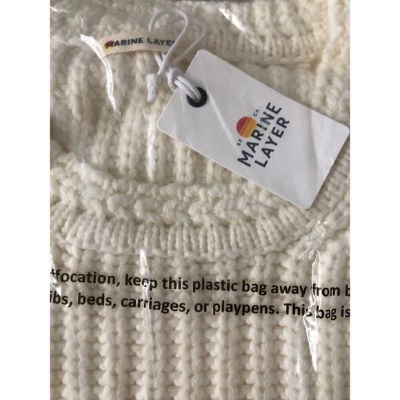 Marine Layer Sweater Oversized Crewneck Knit Merino Wool Blend Top Ivory NWT XL - Picture 8 of 10